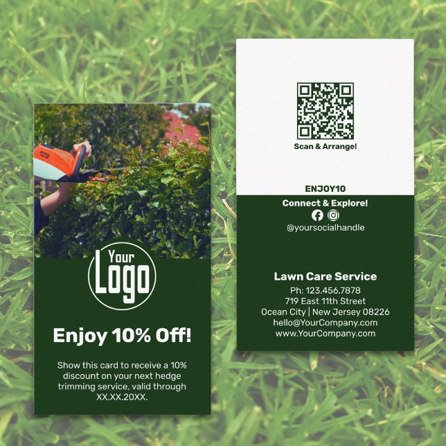 Carte De Réduction Service d'entretien des jardins Profitez de 10% de (Garden Maintenance Service Enjoy 10% Off! Discount Card, Green & White)