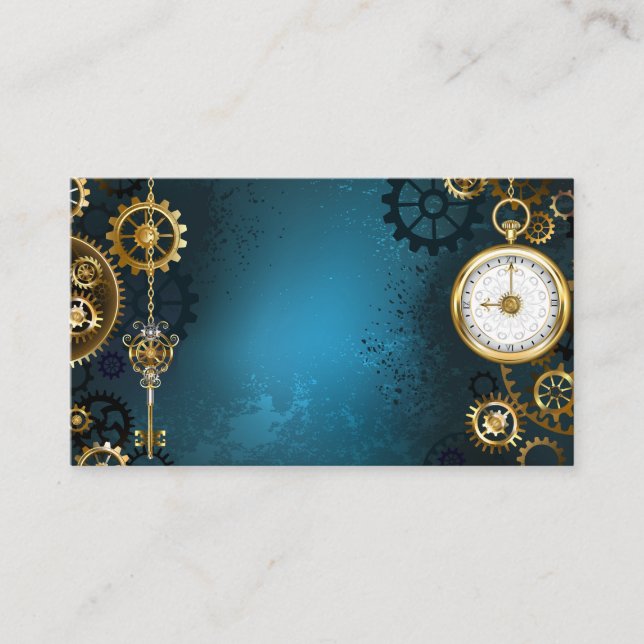 Carte De Réduction Steampunk Arrière - plan turquoise avec Gears (Devant)
