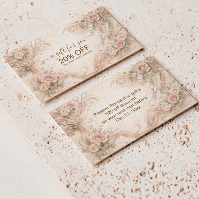 Carte De Réduction Studio de coiffure Rose Blush Illustration (Créateur téléchargé)