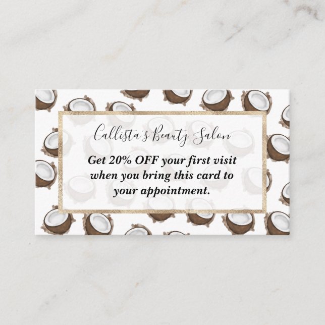 Carte De Réduction Tropical Summer Brown Blanc Coco Motif Fruit (Devant)