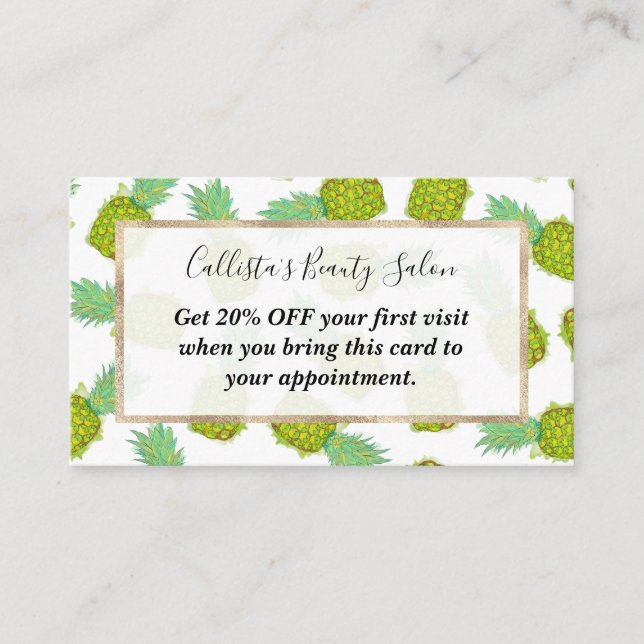Carte De Réduction Tropical Summer Yellow Green Pineappit Fruit (Devant)