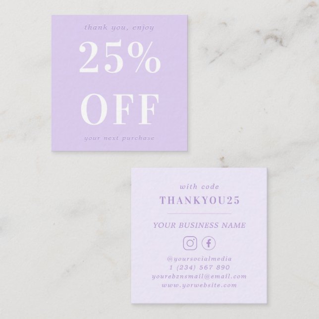 Carte De Réduction Typographie moderne Gras Lilac Lavender Business (Devant / Derrière)