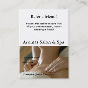 Carte de référence avec des mains de massage