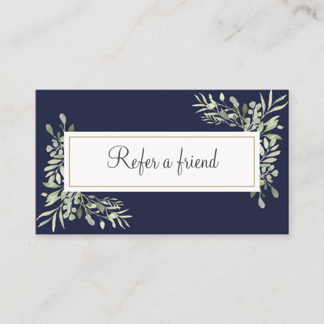 Carte de référence client Navy Blue Greenery (Devant)