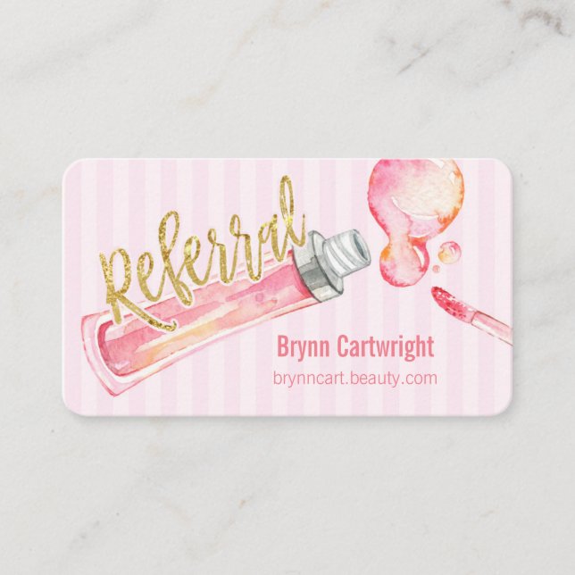 Carte de référence de maquillage rose et rayures (Devant)