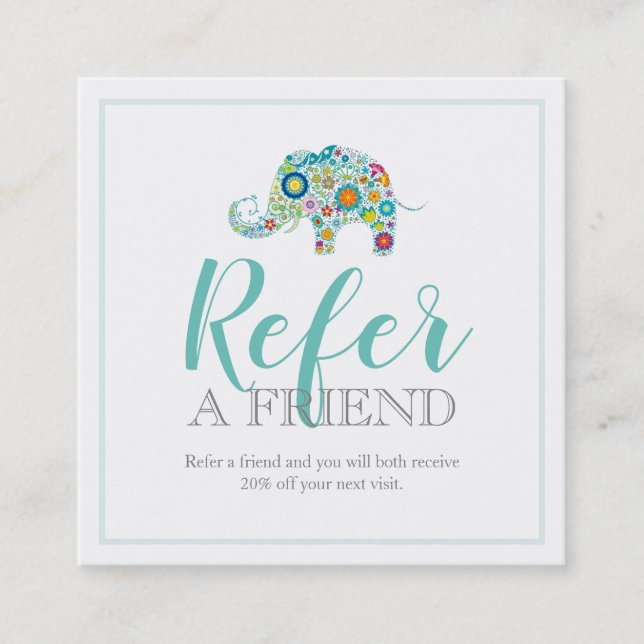 Carte de référence d'éléphant floral mou (Devant)