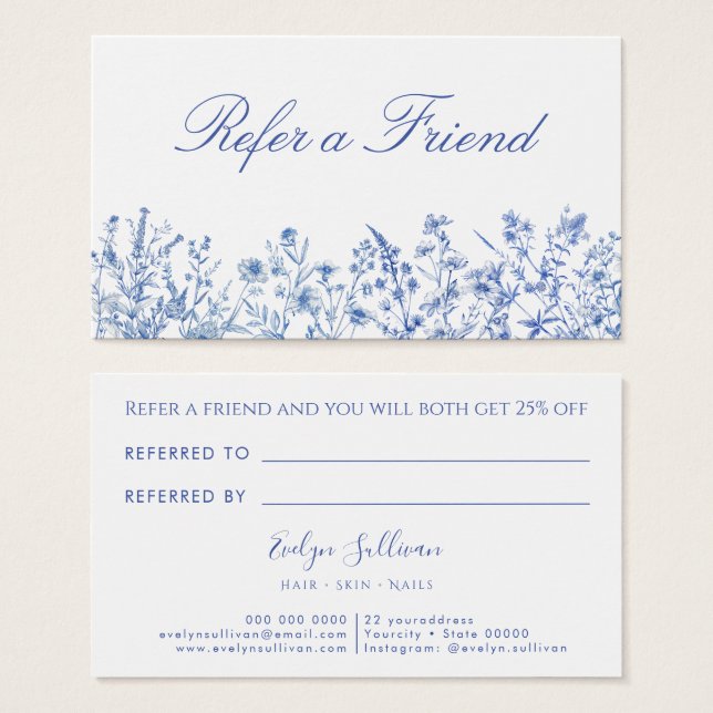 Carte de référence fleur sauvage bleue française (Devant & derrière)