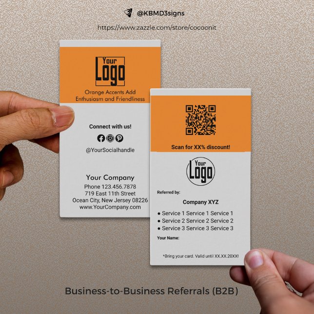 Carte de référence moderne B2B Services QR Code gr (Modern B2B Services QR Code Gray Referral Card, Business to Business)