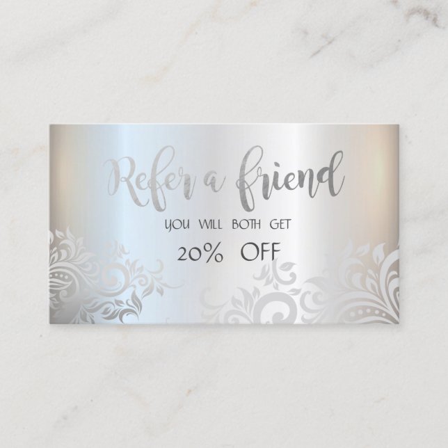 Carte de référence moderne Elegant Silver Swirls (Devant)