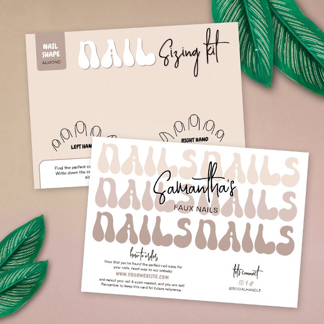 Carte de référence pour kit de dimensionnement d'o (Retro beige nails sizing kit display cards with your brand info and order details)