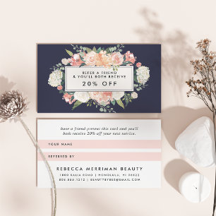 Carte De Référencement Antique Floral Blush rose & bleu marine