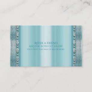 Carte De Référencement Aqua Bleu Sarcelle & Diamant Argenté Bling Réferer