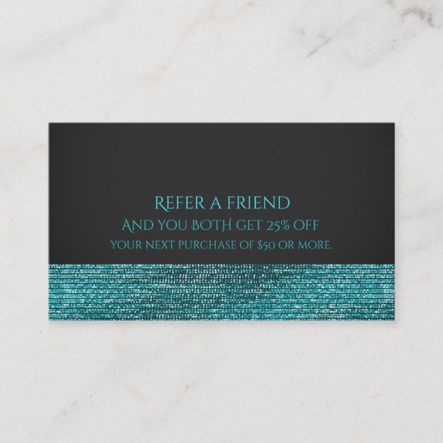 Carte De Référencement Aqua Blue Modern Glam Sequins recommander un ami (Devant)