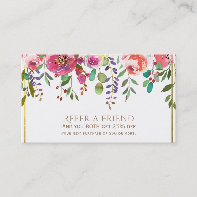 Carte De Référencement Aquarelle Fleurs florales Moderne Référer un ami (Devant)