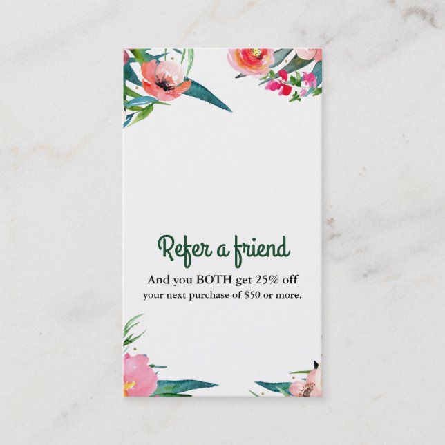 Carte De Référencement Aquarelle florale moderne élégante recommander un  (Devant)