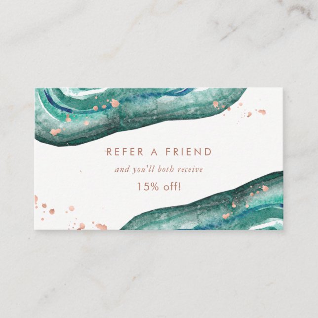 Carte De Référencement Aquarelle Teal et or rose Geode de Faux (Devant)