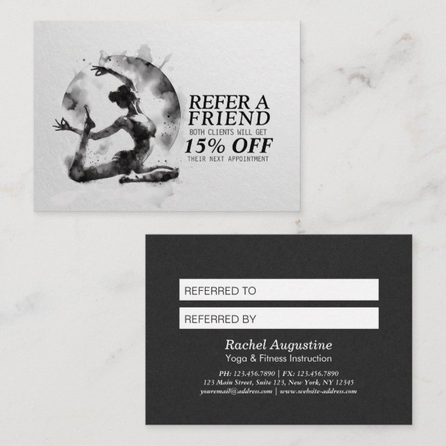 Carte De Référencement Aquarelle Yoga Reiki Pose King Pigeon à une jambe (Devant / Derrière)