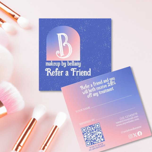 Carte De Référencement Artiste de maquillage Monogramme moderne bleu rose (Créateur téléchargé)