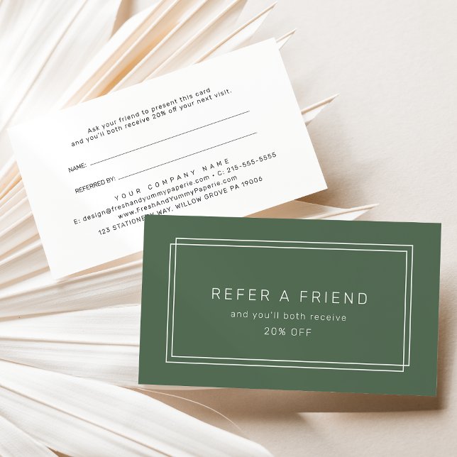 Carte De Référencement AVERY Cadre double vert foncé Référez un ami (AVERY Dark Green Double Frame Refer A Friend Referral Card)