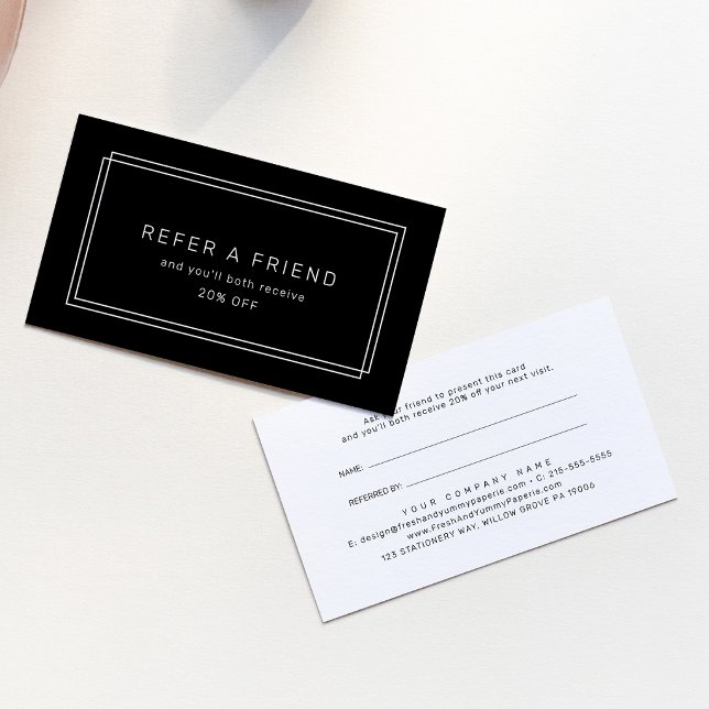 Carte De Référencement AVERY Moderne Cadre Double Noir Réferer un Ami (AVERY Modern Black Double Frame Refer A Friend Referral Card)