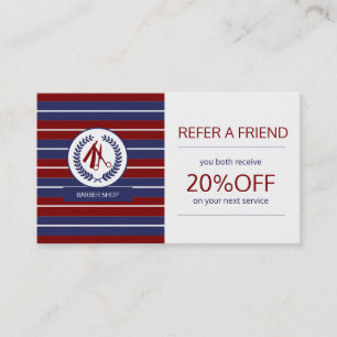 Carte De Référencement Barber rouge marine blanche logo rayé moderne aigu