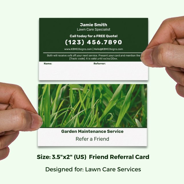 Carte De Référencement Basic Green & White Custom Image Lawn Service (Basic Green & White Custom Image Lawn Service Referral Card; Size: 3.5x2 Inch)