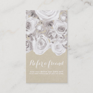 Carte De Référencement Blanc Rustique Roses d'hiver Kraft Floral Chic