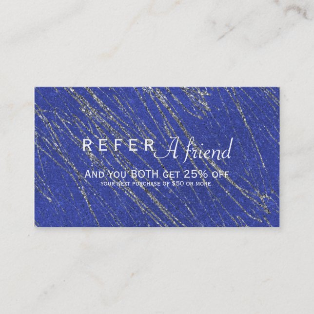 Carte De Référencement Bleu & Argent Moderne Marbre Stripe Salon Référenc (Devant)
