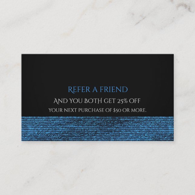 Carte De Référencement Bleu et noir, Glam moderne Sequins Recommandez un  (Devant)