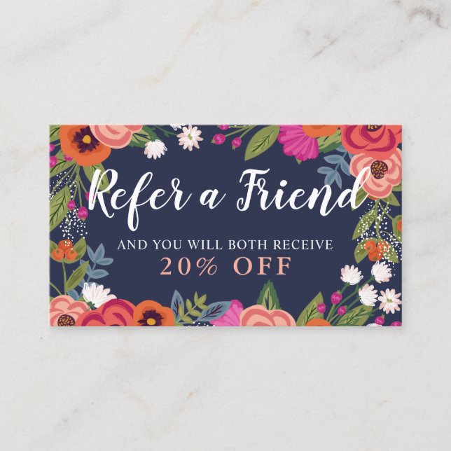 Carte De Référencement Boho Floral Frame - Bleu Marine Référer Un Ami (Devant)
