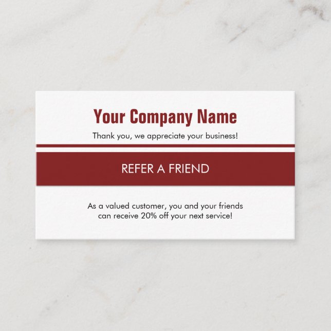 Carte De Référencement Bordure simple rouge blanche (Devant)