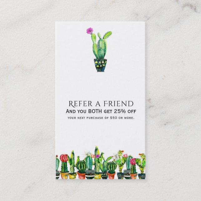 Carte De Référencement Cactus Floral Rustic Southwestern Référer un ami (Devant)