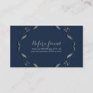Carte De Référencement Cadre bleu et argent Élégant Vintage Recommander u