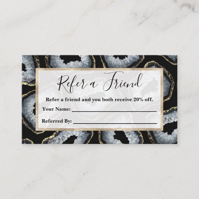 Carte De Référencement Chic Gold Black White Agate Geode Stones (Devant)