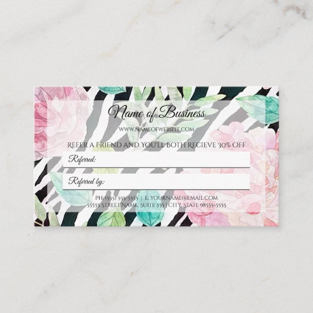 Carte De Référencement Chic Zebra Imprimer Rose Floral Friend (Devant)