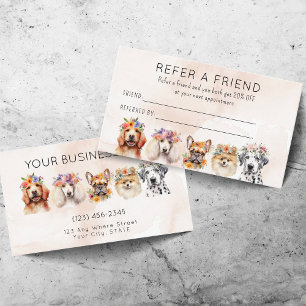 Carte De Référencement Chien à l'aquarelle adorable Toilettage Référez un