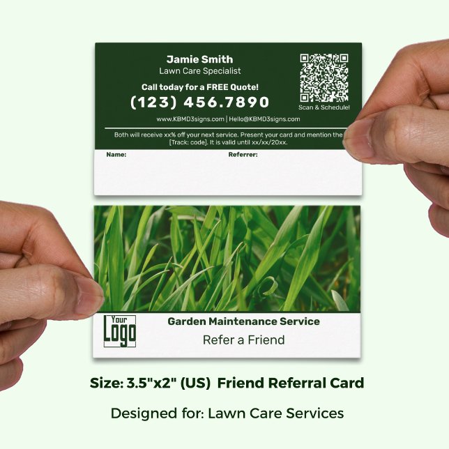Carte De Référencement Classic Green & White Custom Image Lawn Service (Classic Green & White Custom Image Lawn Service Referral Card; Size: 3.5 x 2 Inch (US))
