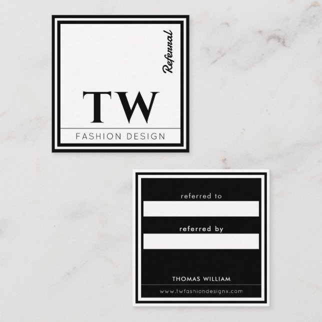 Carte De Référencement Concepteur de mode Noir (Devant / Derrière)