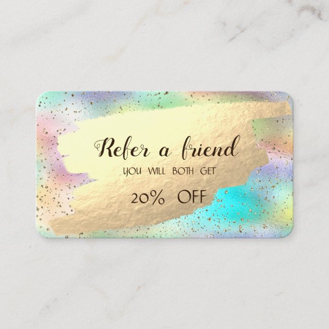 Carte De Référencement Confetti Or Moderne, Brush Or Stroke Holographique (Devant)