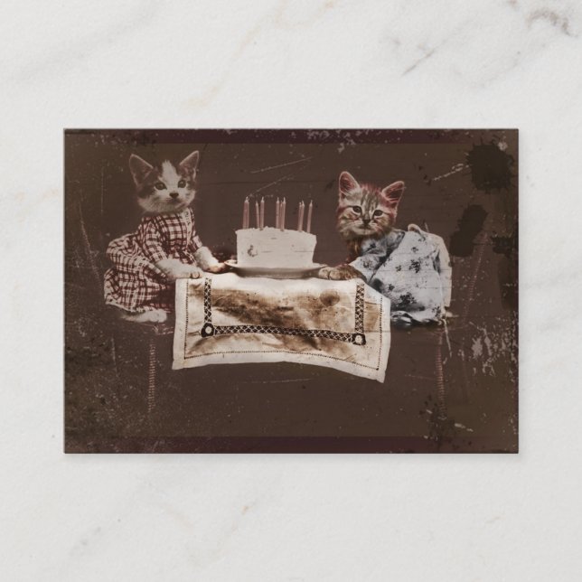 Carte De Référencement Deux chatons avec gâteau d'anniversaire (Devant)