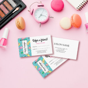 Carte De Référencement Doodles de maquillage rétro Référer un ami