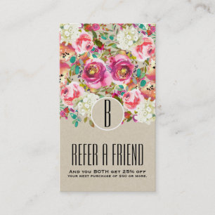 Carte De Référencement Élégant Floral Rustique Kraft Monogramme Shabby Ch