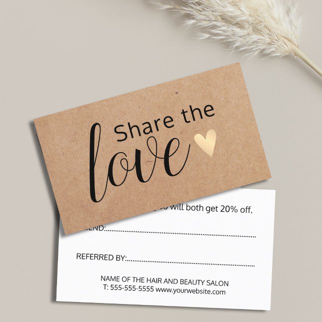 Carte De Référencement Elégant Imprimé Kraft Faux Gold Heart Beauty Salon (Créateur téléchargé)