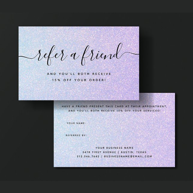 Carte De Référencement Elégant Pastel Dreamy | Bleu et rose (An elegant, glam glitter look pink and blue referral card)
