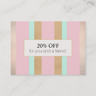 Carte De Référencement Elégant rose et Rose Gold Striped Salon Orientatio