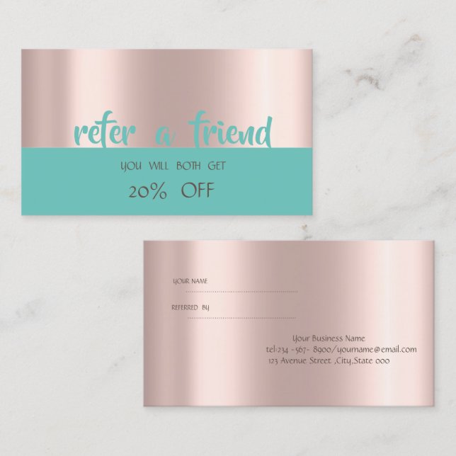 Carte De Référencement Élégant Rose Gold Mint Green (Devant / Derrière)