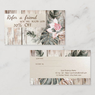 Carte De Référencement Élégant, Texture de bois, Rayures, Roses de feuill