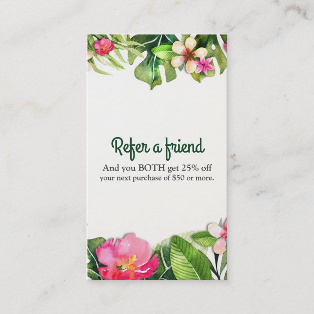 Carte De Référencement Elégant Tropics Green Feuilles Floral recommander  (Devant)