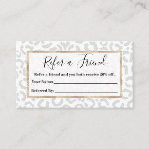 Carte De Référencement Elegant White Gray Leopard Cheetah Animal Print