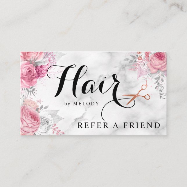 Carte De Référencement Elégante coiffeuse rose en cuivre (Devant)